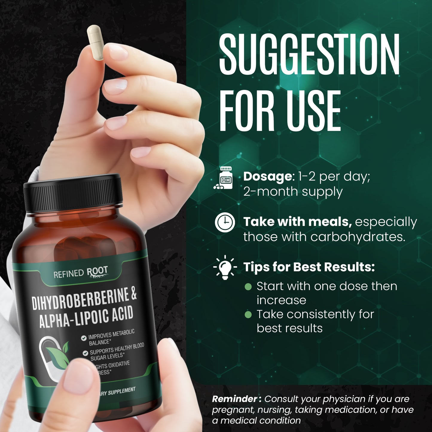 Refined Root - Dihydroberberine 300mg with Alpha-Lipoic Acid 600mg Supplement for Optimal Health