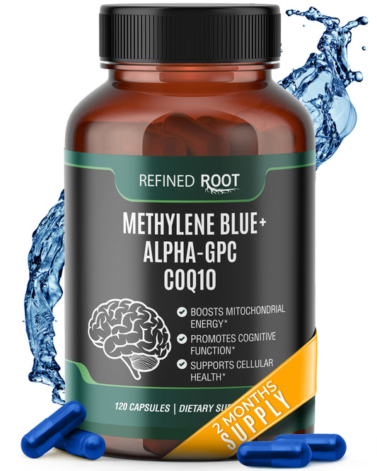Methylene Blue Pharmaceutical Grade 10mg with CoQ10 500mg and Alpha GPC Supplement 300mg